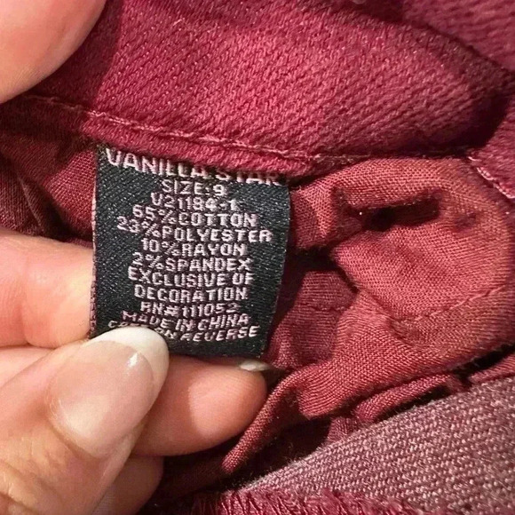Vanilla Star Juniors Mid Rise Skinny Burgundy Jeans - Picture 5 of 11